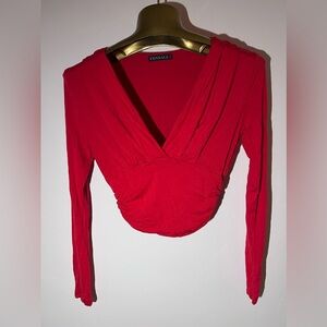 striking red long-sleeve shirt